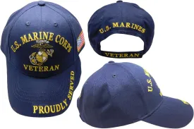 Marine Corps Veteran EGA Proudly Served USA Flag Navy Blue Cotton Adjustable Embroidered Baseball Hat Cap Officially Licensed CP00307