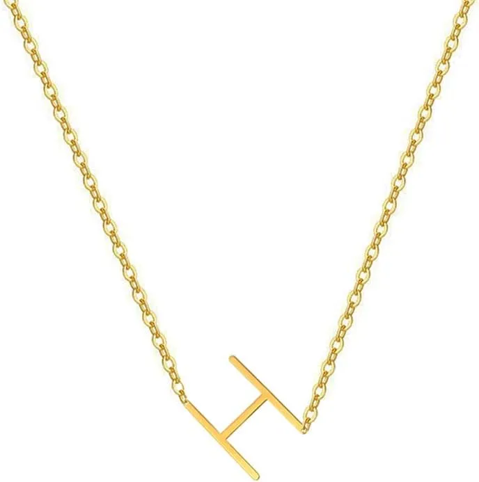 MOMOL Sideways Initial Necklace 18K Gold Plated Stainless Steel Tiny Initial Necklace Dainty Personalized Letter Necklace Delicate Small Monogram Name Necklace for Women