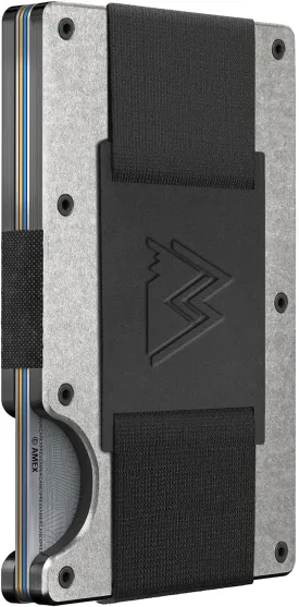 Mountain Voyage Co Minimalist Cash Strap Wallet - Slim RFID Blocking Wallet for Men & Women - Scratch Resistant, Credit Card Holder, Easily Removable Money & Cards, Aluminium Wallet (Tumbled Titanium)