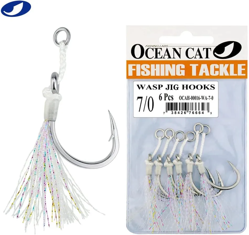 OCEAN CAT Assist Hooks Wasp Glow Jigging Jigs Slow Fast Fall Hooks Size 5/0,7/0,9/0