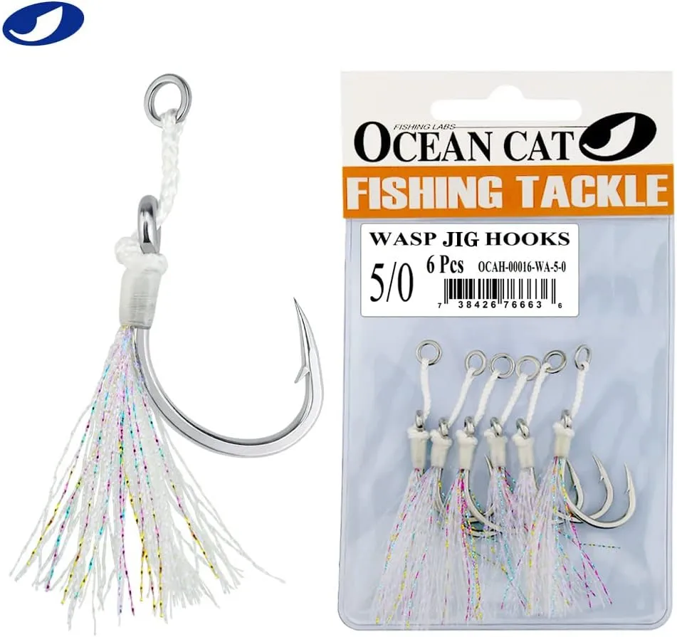 OCEAN CAT Assist Hooks Wasp Glow Jigging Jigs Slow Fast Fall Hooks Size 5/0,7/0,9/0