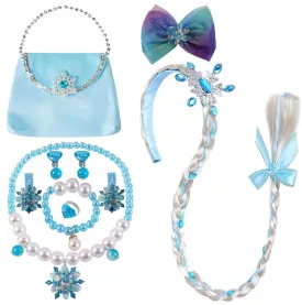 Princess Elsa Wig Elsa Braid Cosplay Long Hair Wig for Girls Elsa Necklace Bag Bracelet Earrings Ring Hair Bow Hair Clips Dress up Accessories for Halloween Christmas Party Favors