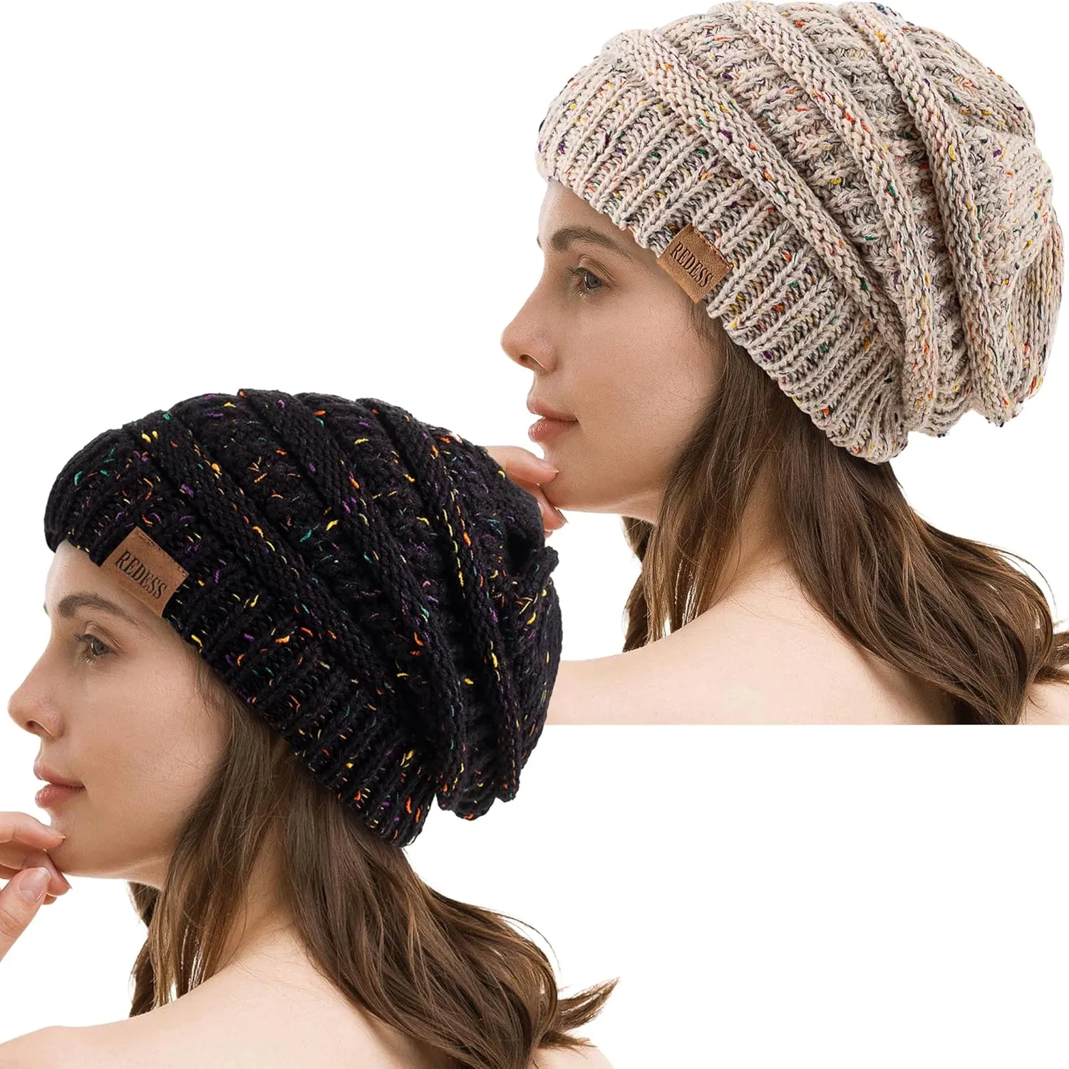 REDESS Slouchy Beanie Hat for Men and Women Winter Warm Chunky Soft Oversized Cable Knit Cap