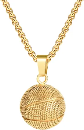 Rnivida Solid 3D Basketball Pendant Necklace Birthday Jewelry Gift for Fans Team Basketball Lover with Stainless Steel Chain 20 Inch