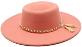 Round Wide Brim Fedora-Pearl Peach