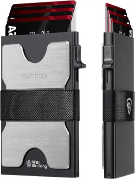 RUNBOX Slim Card Holder Wallet for Men, Minimalist RFID Blocking Wallet with Pop-Up Function, Ultra-Thin Design, Metal Business Card Cases holds 12  Cards, Gifts for Men, Men's Accessories