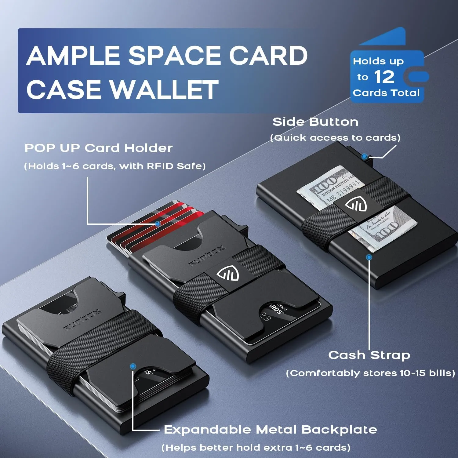 RUNBOX Slim Card Holder Wallet for Men, Minimalist RFID Blocking Wallet with Pop-Up Function, Ultra-Thin Design, Metal Business Card Cases holds 12  Cards, Gifts for Men, Men's Accessories