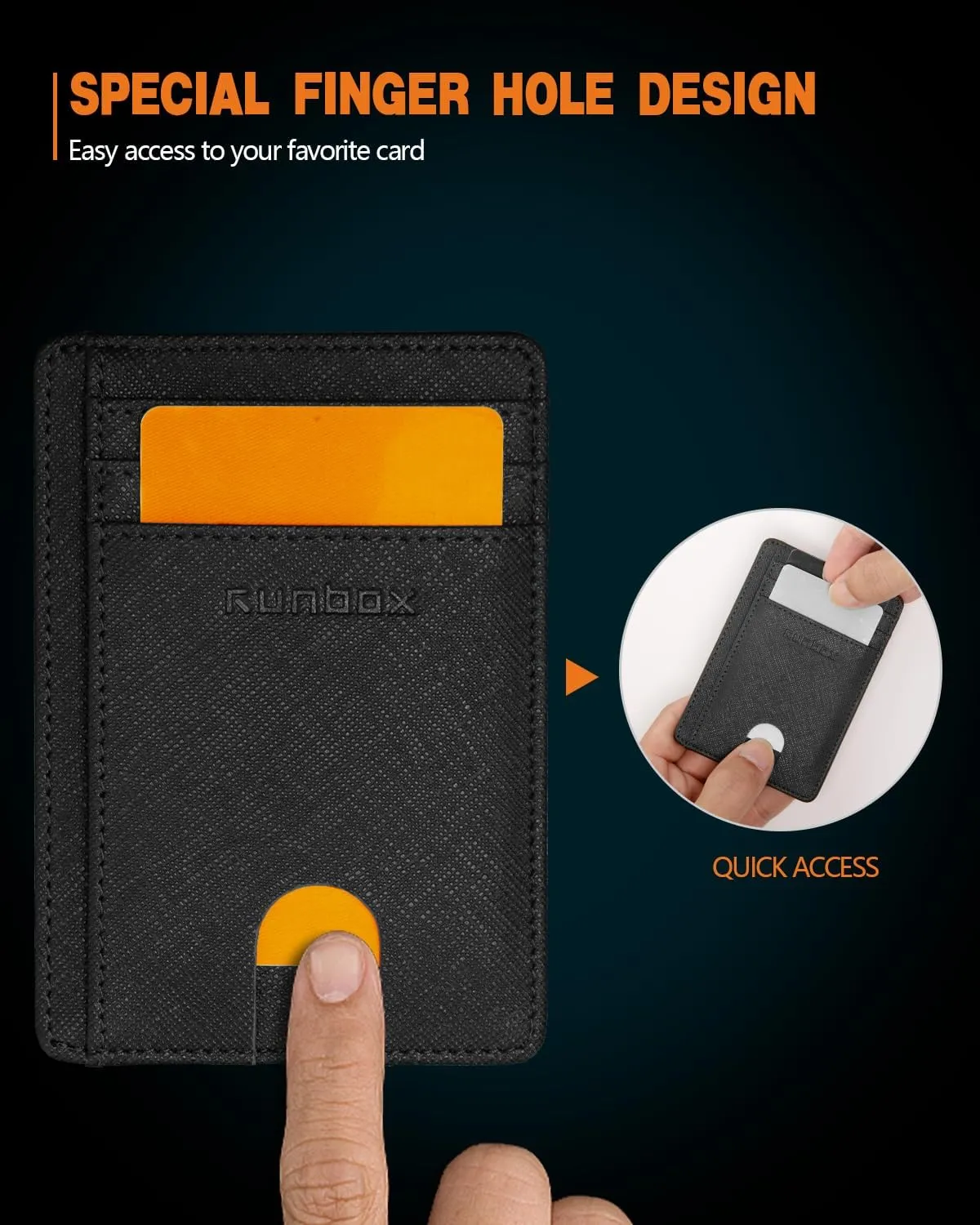 RUNBOX Slim Minimalist RFID Blocking Wallet for Men Women Front Pocket Leather Gift Box