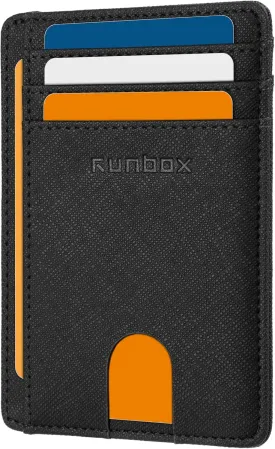 RUNBOX Slim Minimalist RFID Blocking Wallet for Men Women Front Pocket Leather Gift Box
