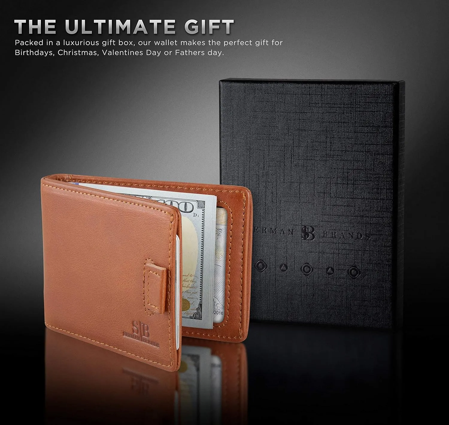 SERMAN BRANDS RFID Blocking Slim Money Clip Wallet  Leather Bifold Front Pocket Minimalist Mens Wallet with Money Clip for Men, Small Credit Card Holder Wallet - Travel Wallet with Gift Box