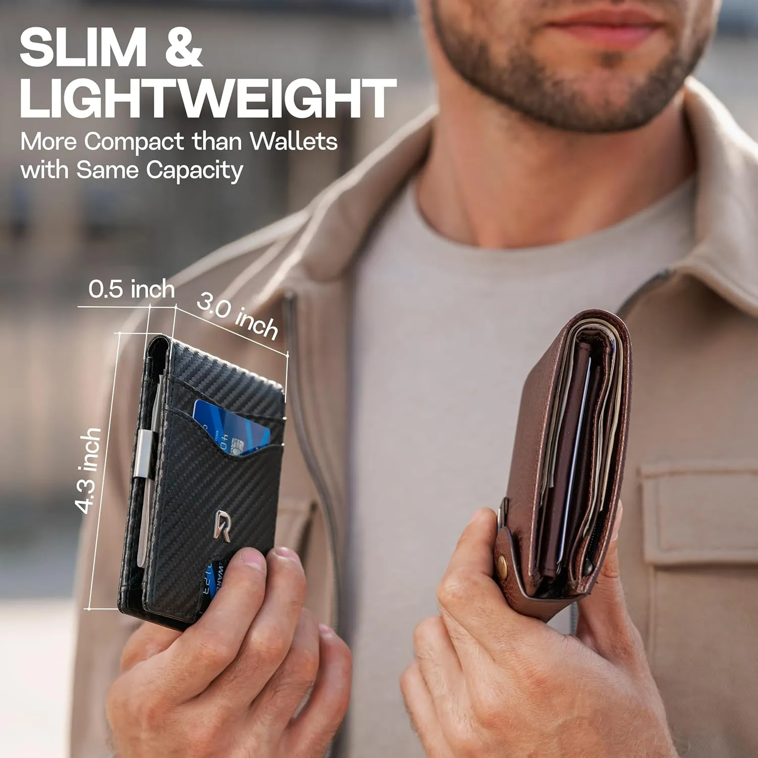 Slim Wallet for Men with Money Clip, Leather RFID Blocking Mens Wallet, Minimalist Credit Card Holder, Front Pocket Bifold - Gift Box Included