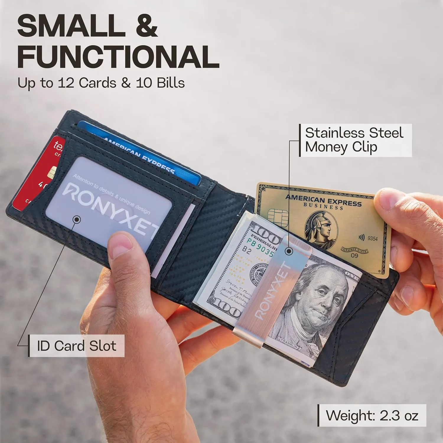 Slim Wallet for Men with Money Clip, Leather RFID Blocking Mens Wallet, Minimalist Credit Card Holder, Front Pocket Bifold - Gift Box Included