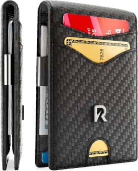Slim Wallet for Men with Money Clip, Leather RFID Blocking Mens Wallet, Minimalist Credit Card Holder, Front Pocket Bifold - Gift Box Included