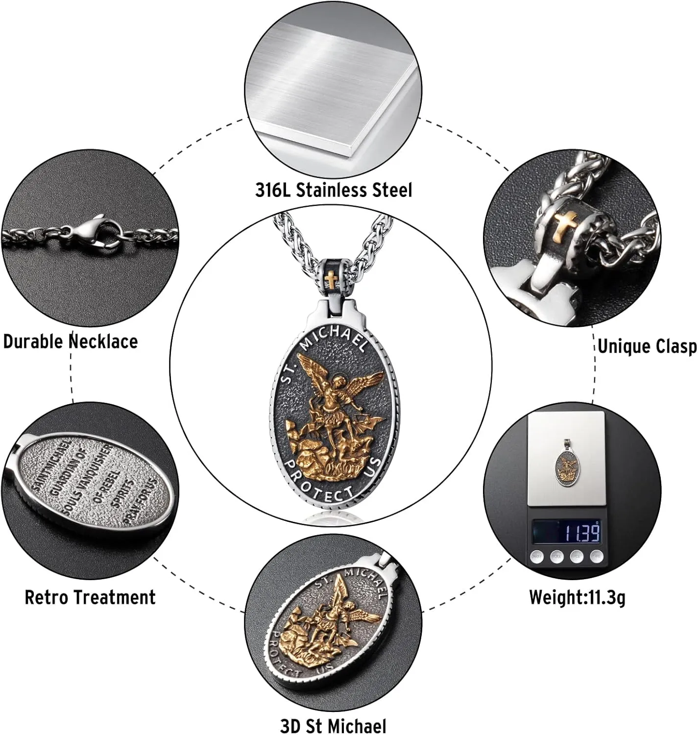 St Christopher/George/Michael/Jusus/Mary Necklace for Men Stainless Steel Patron Saints Medallion Jewelry