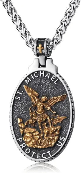 St Christopher/George/Michael/Jusus/Mary Necklace for Men Stainless Steel Patron Saints Medallion Jewelry