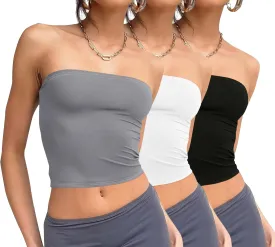 WIHOLL 3 Pack Tube Tops for Women Slim Fit Crop Tops Going Out Strapless Tank Tops Bandeau Summer Outfits 2025 Y2K Clothes