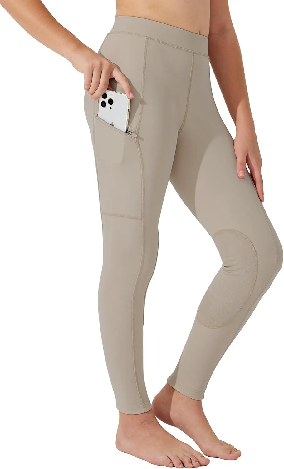 Willit Girls Horse Riding Pants Tights Kids Equestrian Breeches Knee-Patch Youth Schooling Tights Zipper Pockets