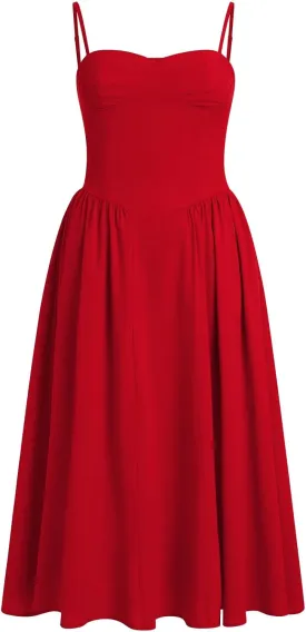 Women Floral Corset Dress Boho Spaghetti Strap Lace Up Casual Midi Dresses with Pockets Low Cut Flowy Bustier Sundress