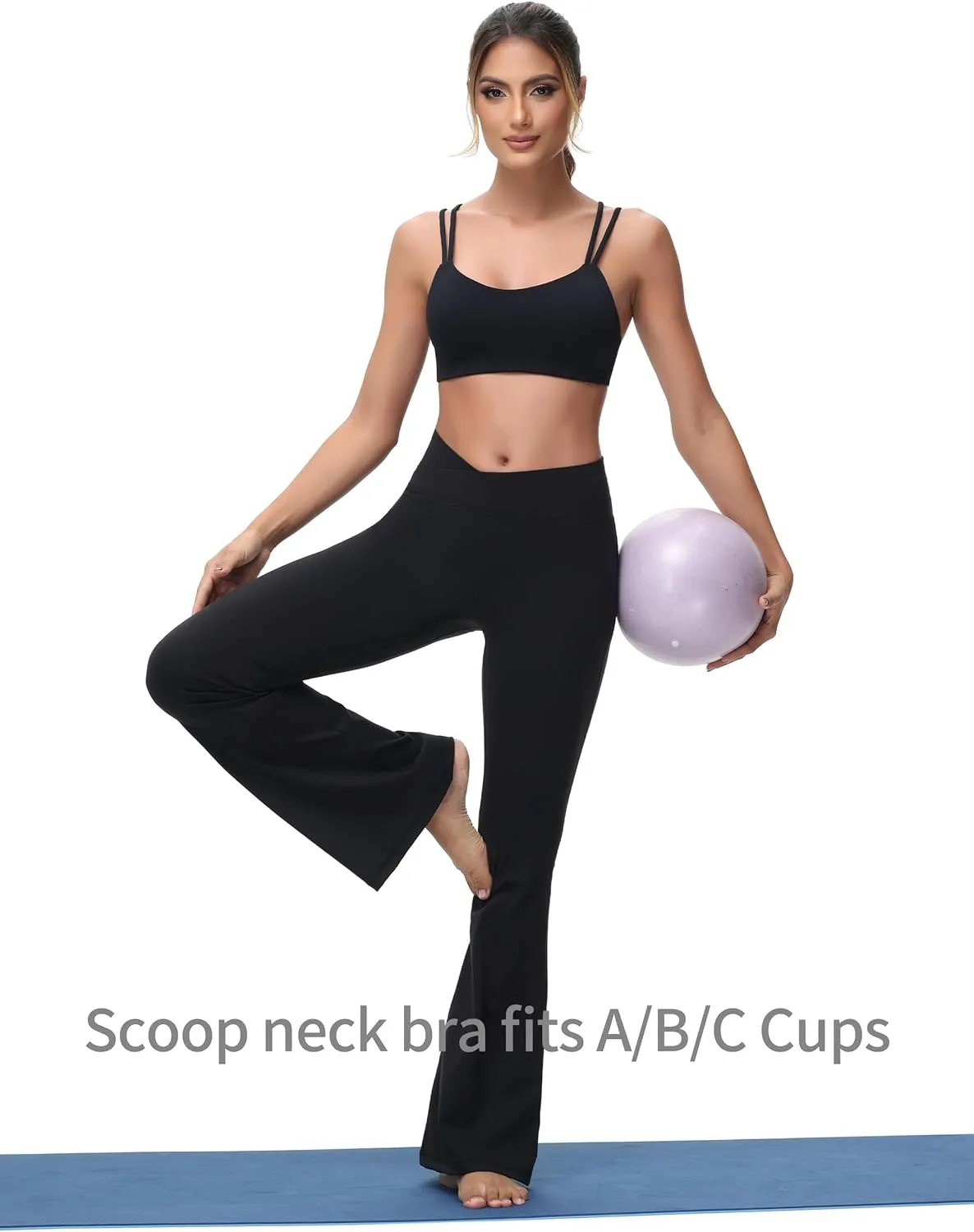 Yoga Sports Workout Bras for Women Seamless Molded Cup Spaghetti Double Strap Bra Wirefree Scoop Neck Tank Top Bras