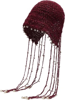 ZLYC Women Cotton Crochet Slouchy Beanie Hat with Tassel Handmade Knit Skull Cap
