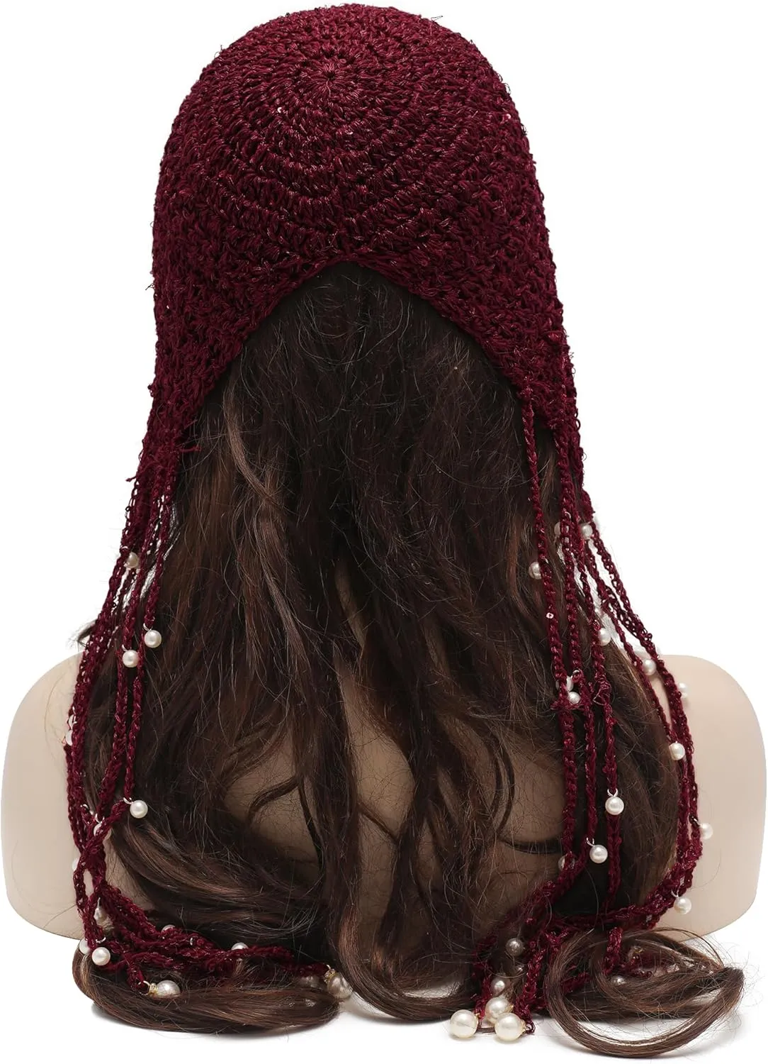 ZLYC Women Cotton Crochet Slouchy Beanie Hat with Tassel Handmade Knit Skull Cap